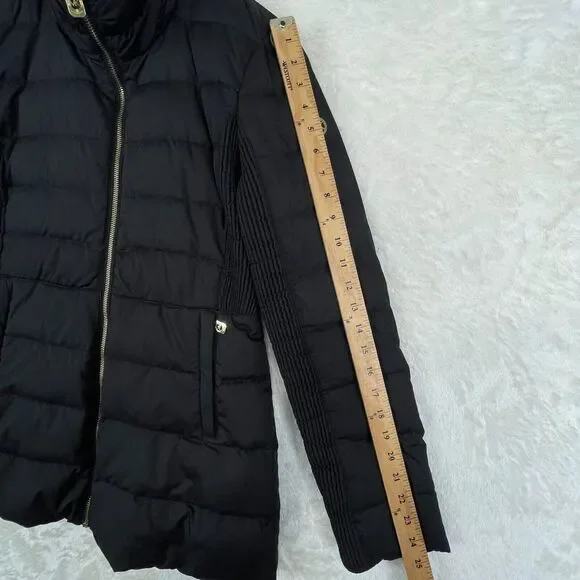 Michael Kors Womens Jacket Small Black Goose Down Quilted Puffer Zip * No Hood - Picture 11 of 13